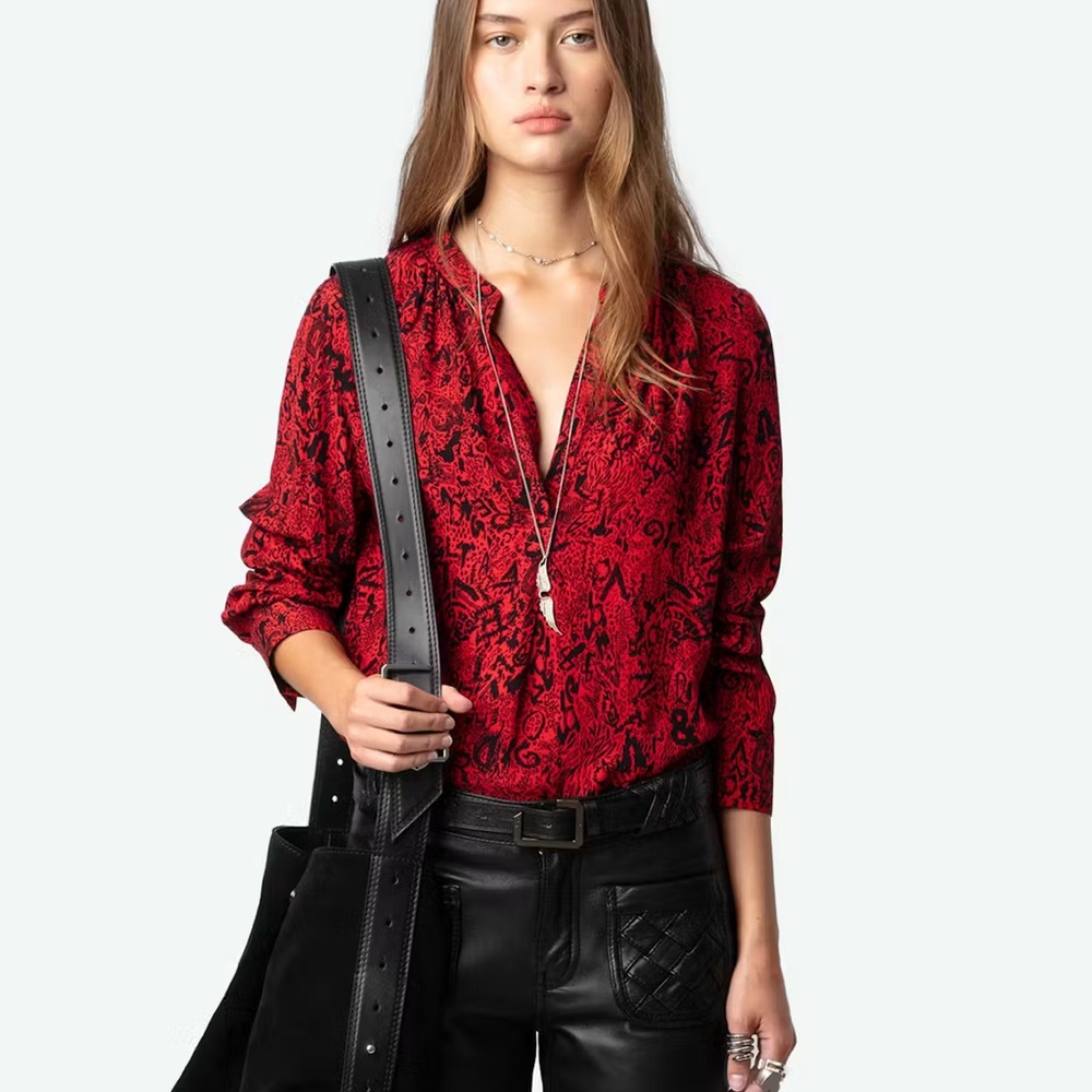 Chic Red Paisley Blouse
